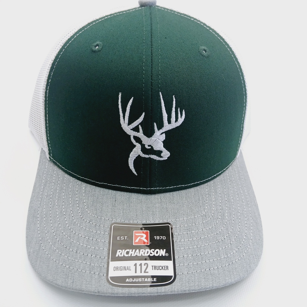 Richardson Green and Gray Mesh Snapback Deer Logo Embroidery Trucker Hat